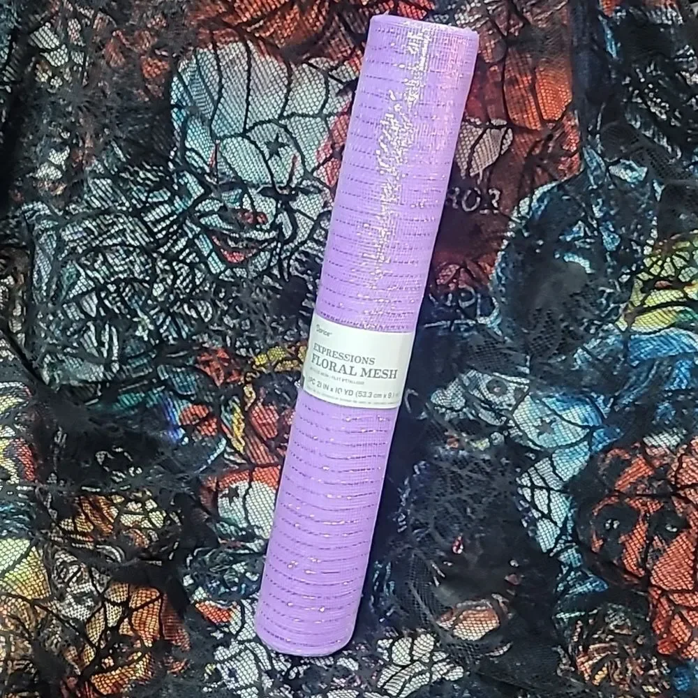 Floral Deco Mesh Roll - Light Purple Lavender with Purple Metallic Accents
