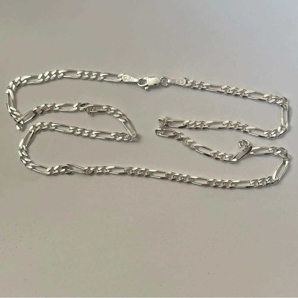925 Silver 4mm necklace figaro chain unisex 19.75”