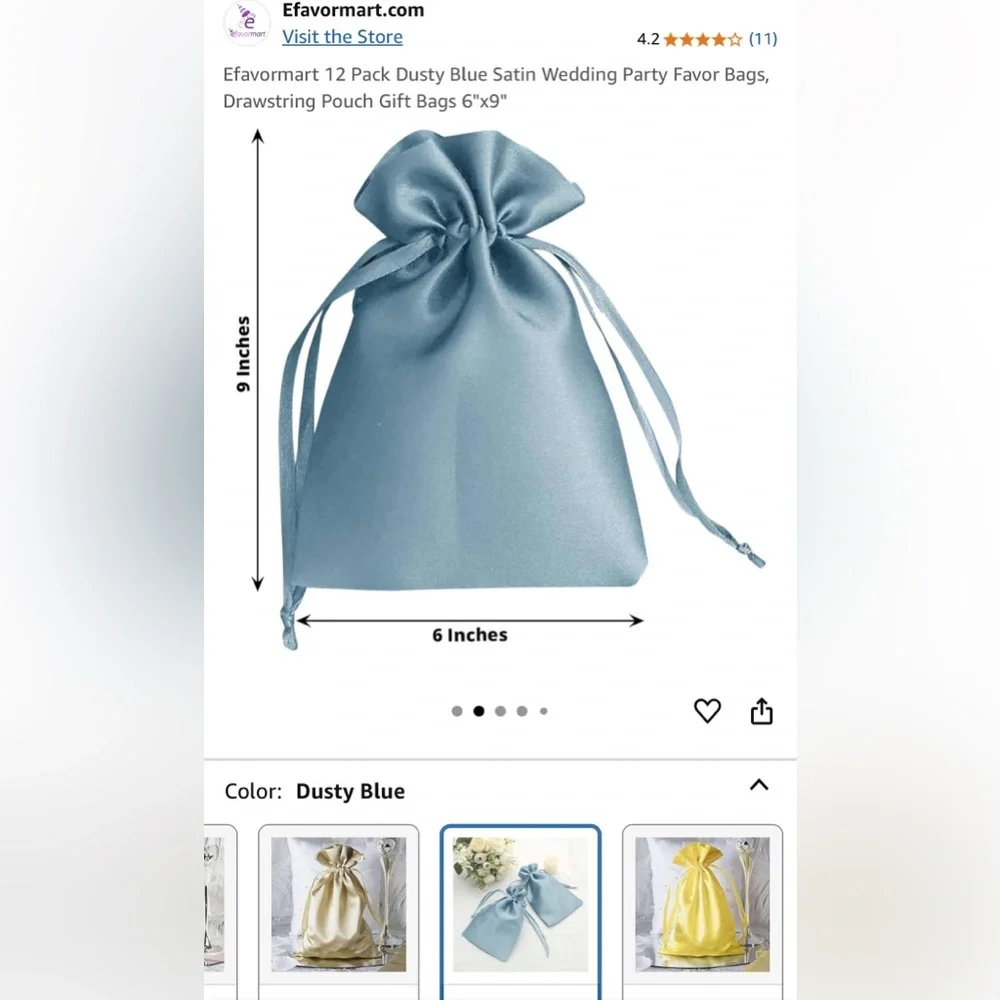 Dusty Blue Satin Wedding Party Favor Bags (12 bags)