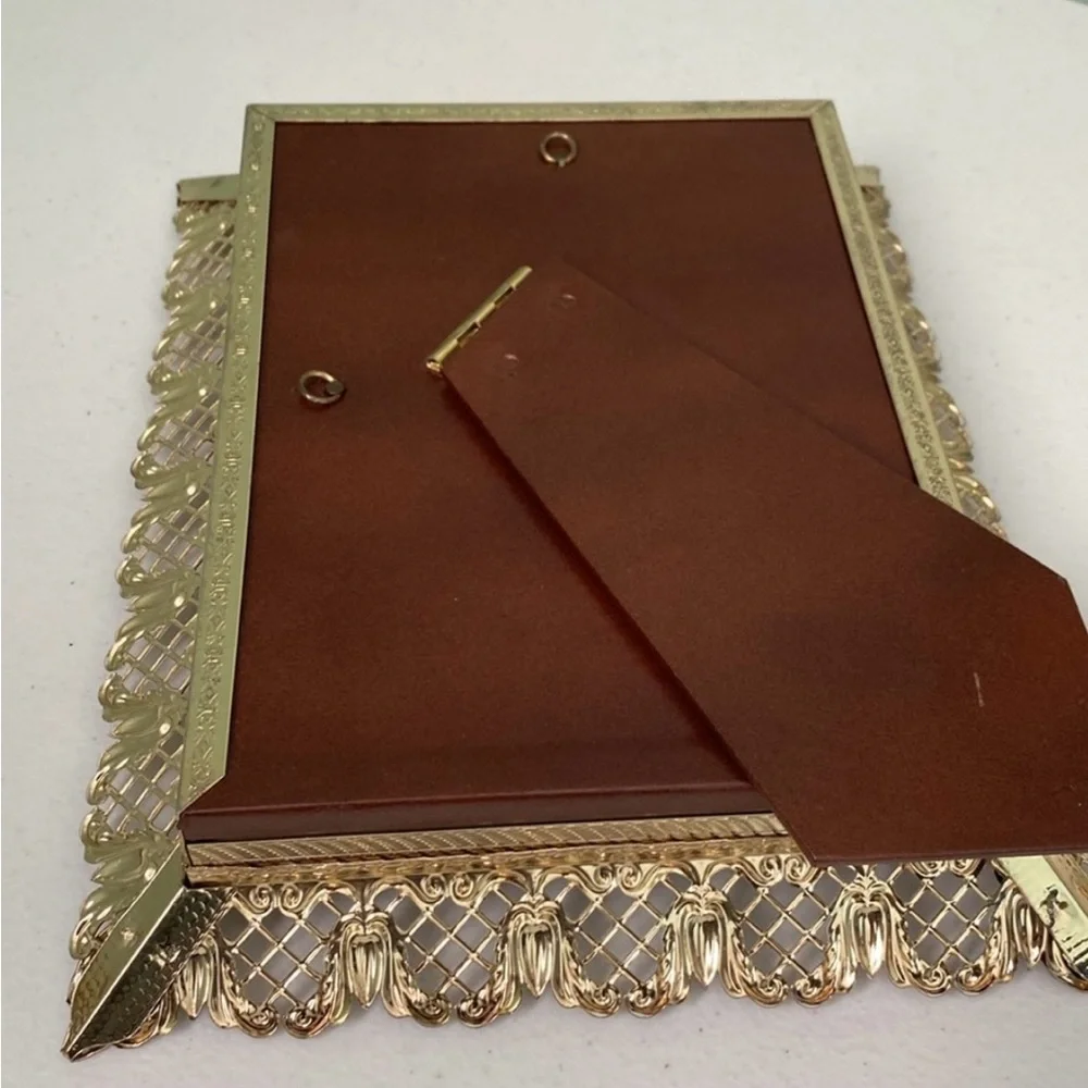 Vintage 24 Karat Gold Plated Metal Filigree Picture Frame 5x7