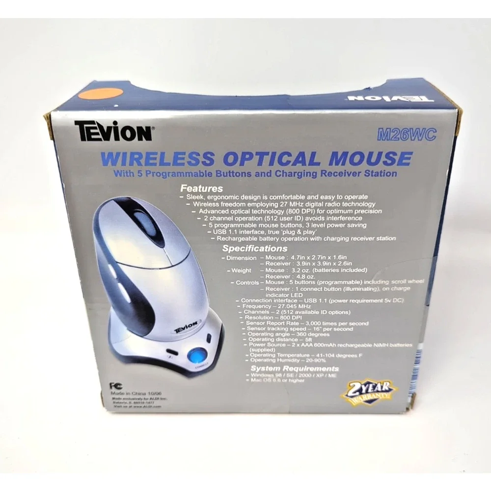 Tevion M26WC Rechargeable 5 Buttons Wireless Optical Mouse w/ Charging Receiver
