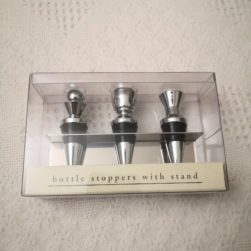 NEW Pier 1 Three Bottle Stoppers With Stand