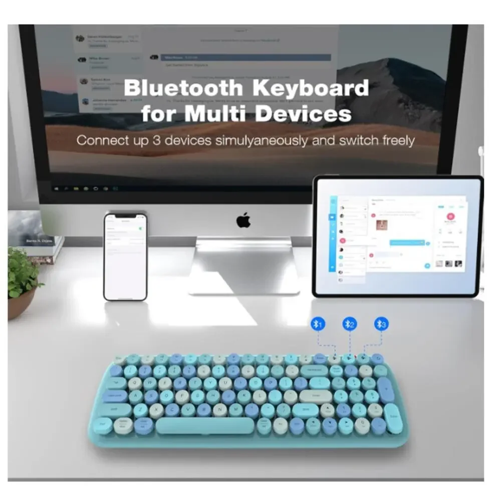 Bluetooth Keyboard Wireless Round Keycaps Windows, PC, Tablet, iPad, iPhone