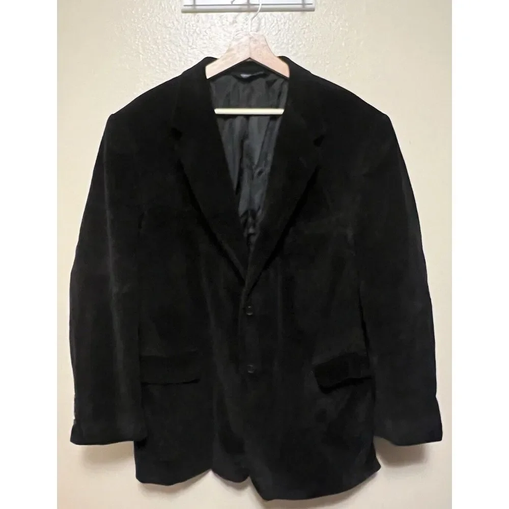 Stafford Mens 46R Corduroy Sport Coat Blazer Two Button Jacket Black‎ Vented