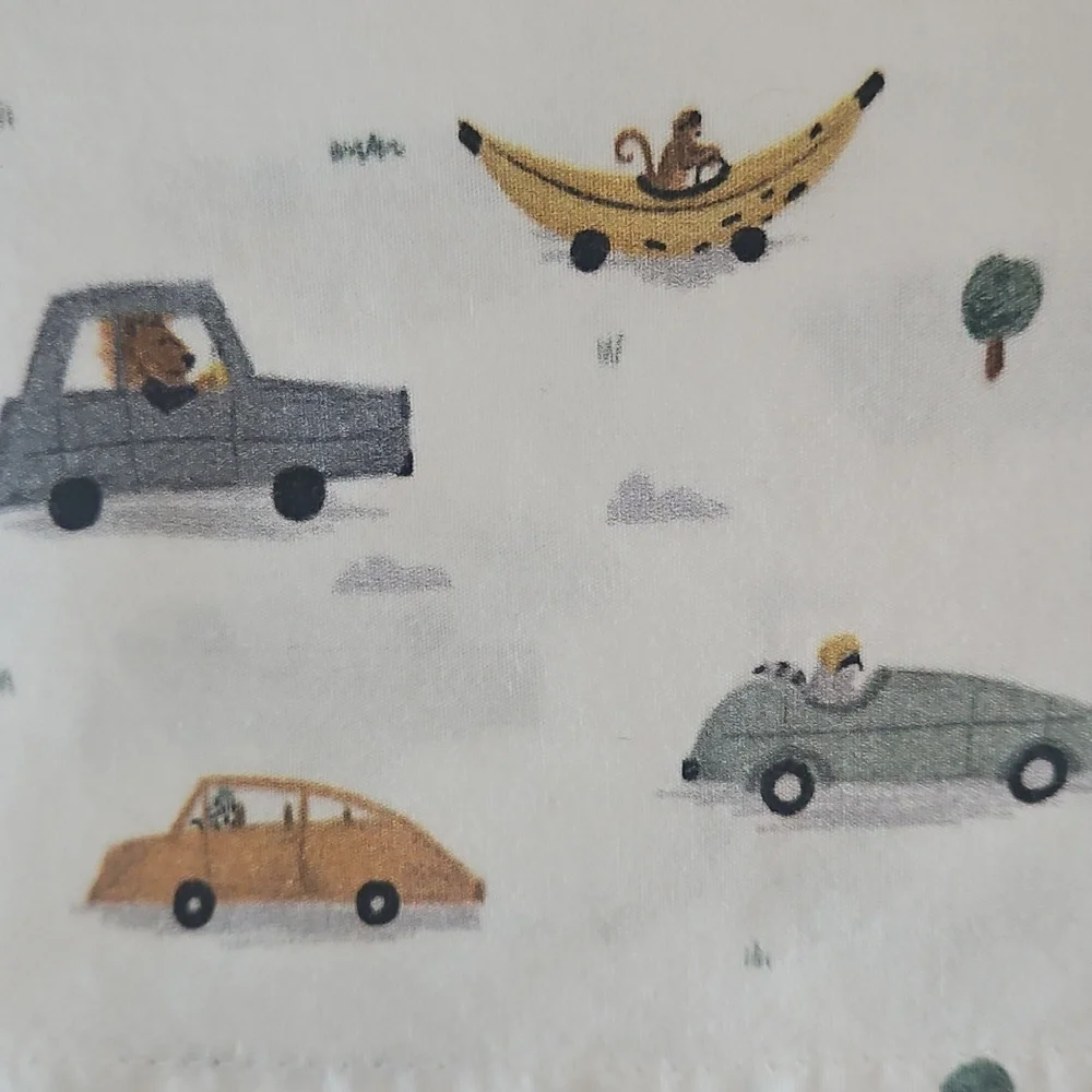 Crate & Barrel Transportation Animal Print Organic Cotton Toddler Flat Sheet