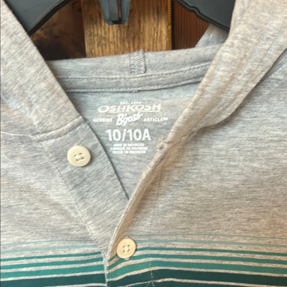 OshKosh B'gosh Gray and Blue hooded Long Sleeve Tee