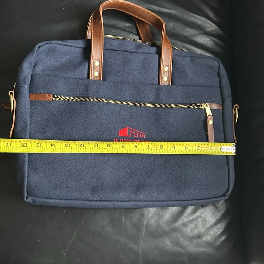 Hudson Sutler Heritage Slim Briefcase navy with leather handles