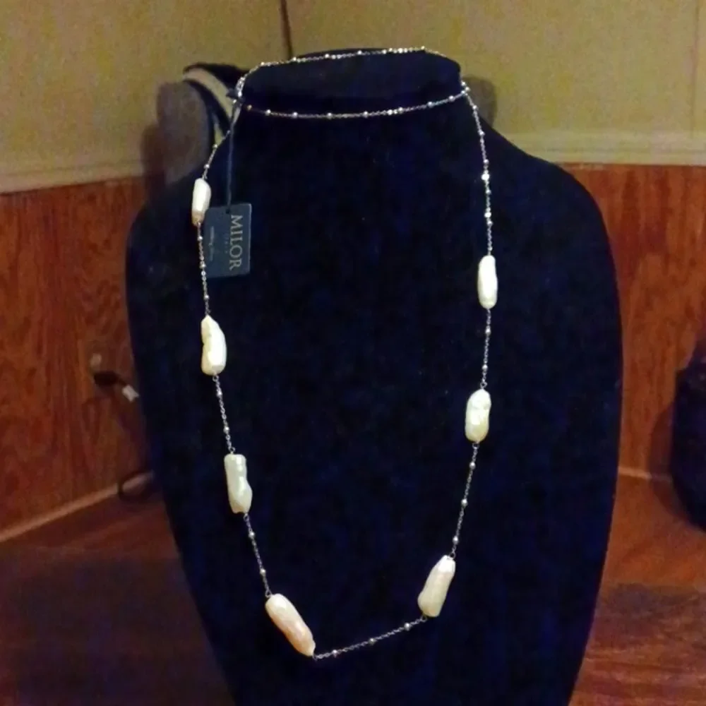 Milor Womans Sterling Silver Fresh Water Pearls NWT Necklace 38 Long