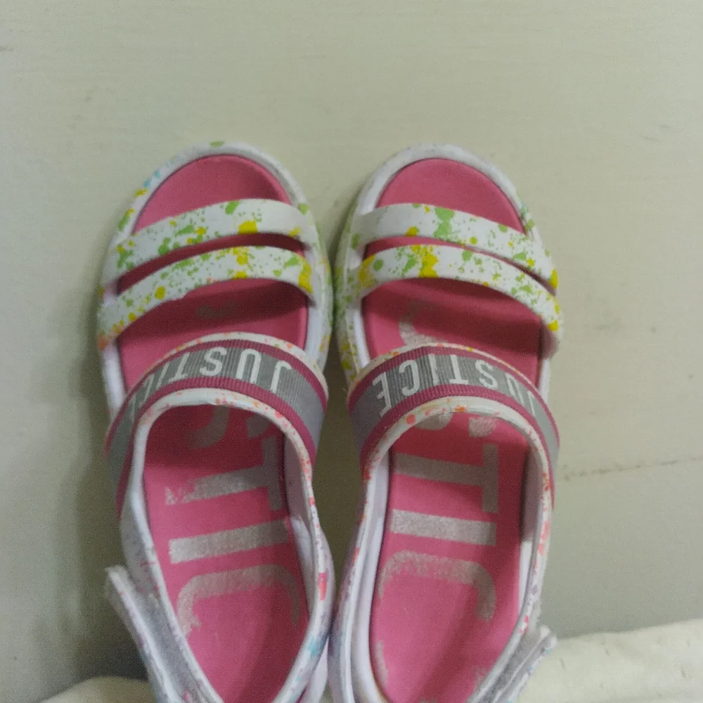 JUSTICE Kids Sandals - Pink and Green Size 13 - 7 Inches Inside