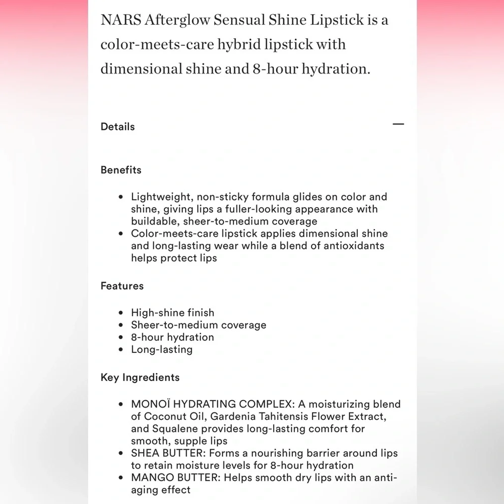 NARS ‘Breathless’ Afterglow Sensual Shine Lipstick