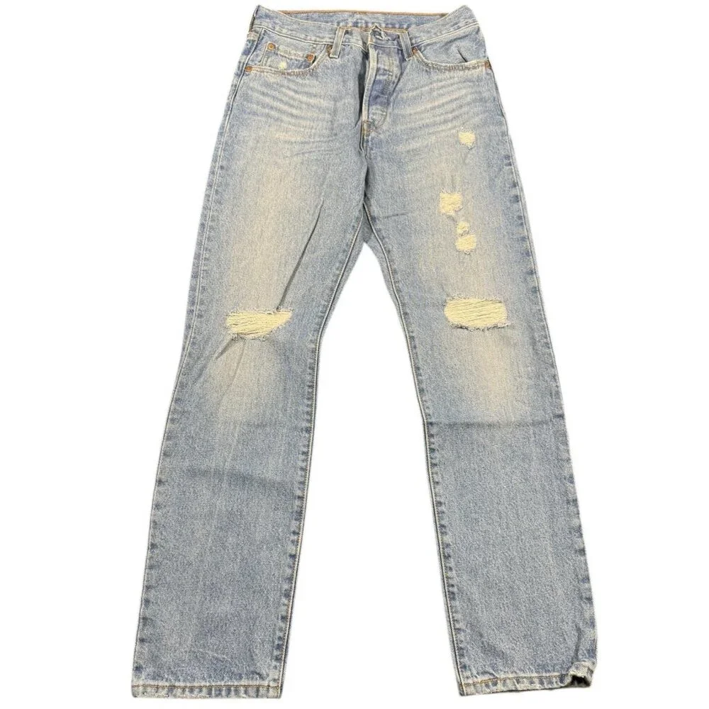 Levi's 501 Jeans 27x30 Blue Light Wash Button Fly S110783 Distressed