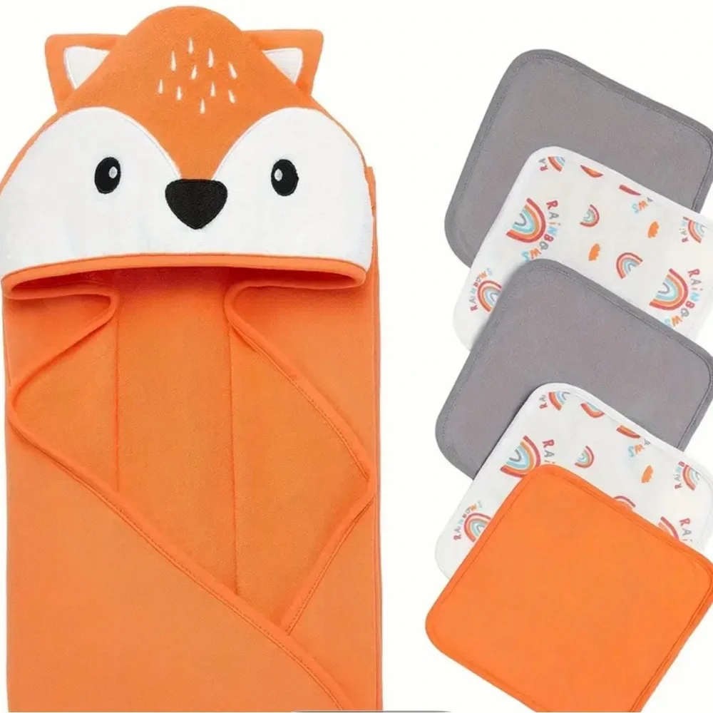 New Fox Baby Hooded 6 Pc Towel Set