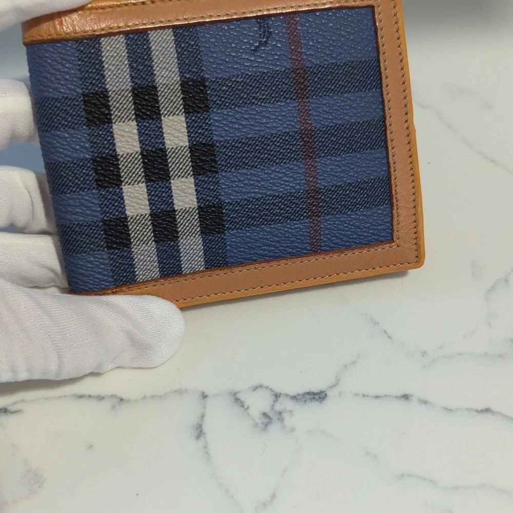 Burberry Bifold Nova Check Blue Plaid Leather Men's Wallet