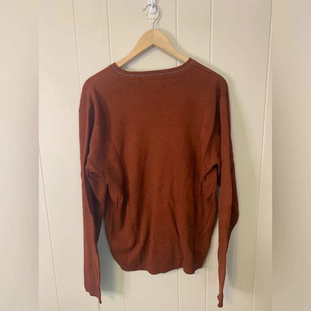 Van Heusen Cotton V Neck Burnt Orange Brown Sweater Size Medium