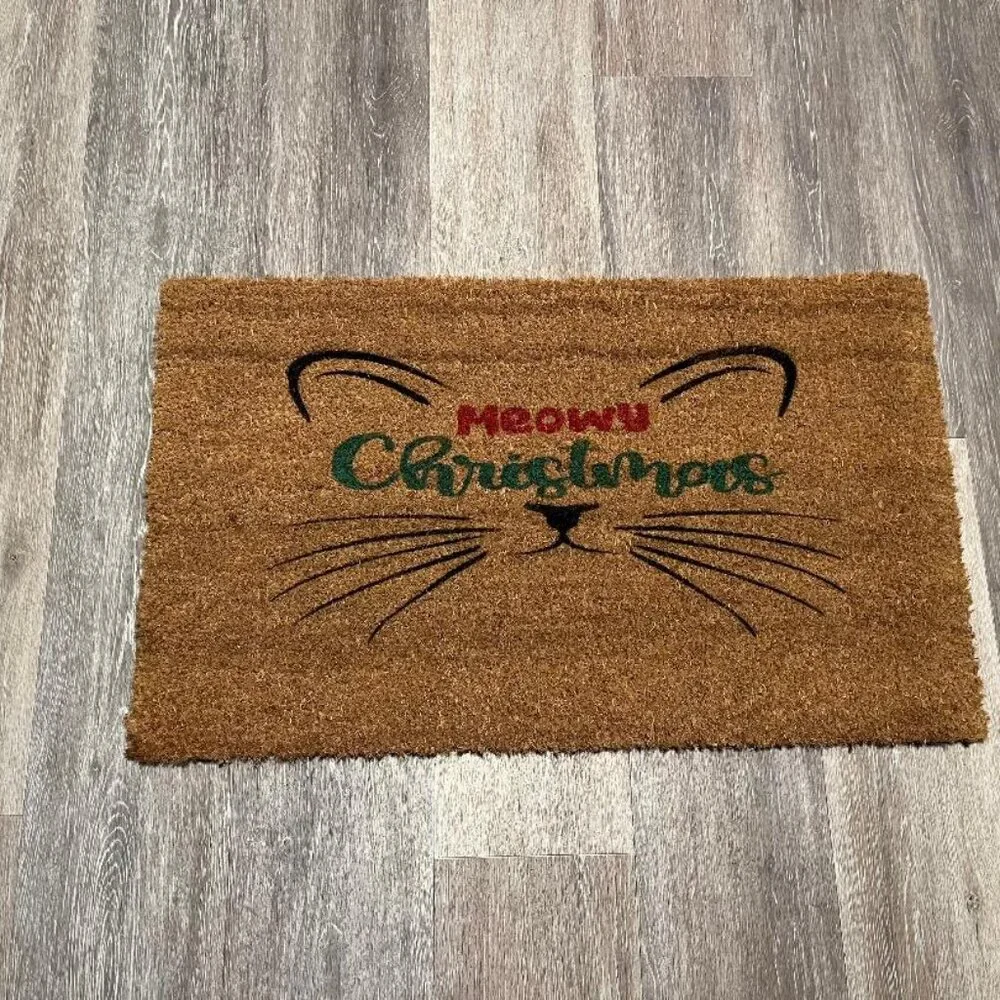 Meowy Christmas decorative coir doormat