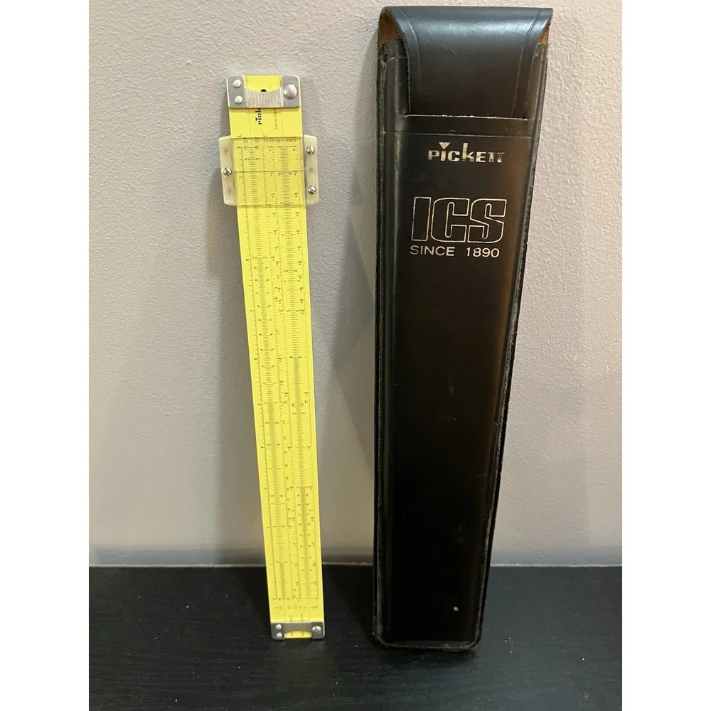 Vintage Pickett N1010-ES TRIG All Metal Slide Rule With Leather Case Made In USA