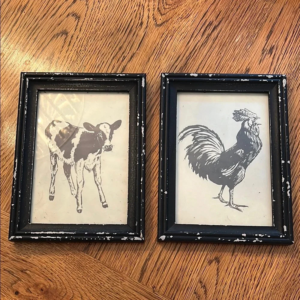 Black Rustic Farmhouse Picture Frames with Vintage Animal Photos