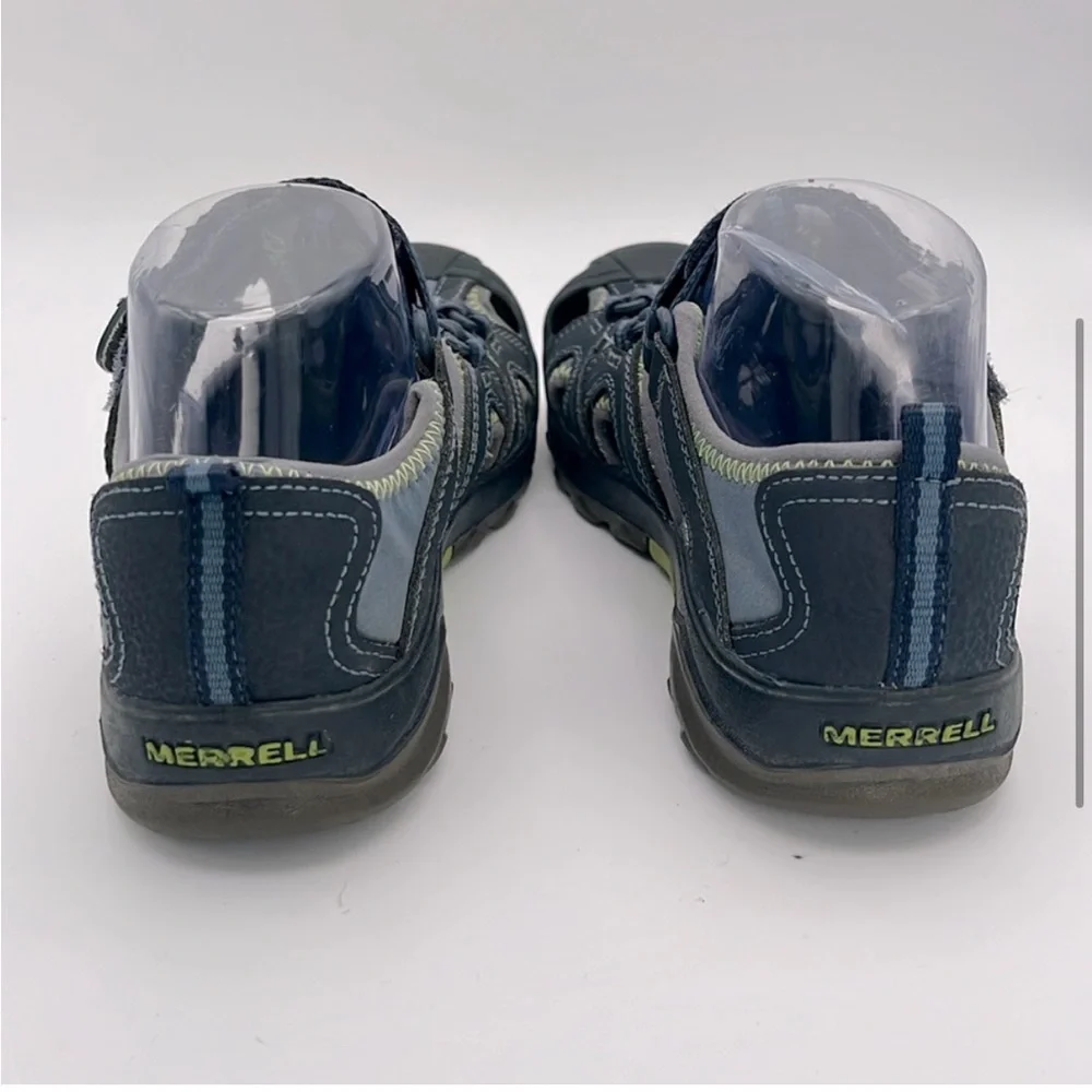 Merrell - Big Boy’s Hiker Navy &Green leather & textile water sandals shoes SZ 5