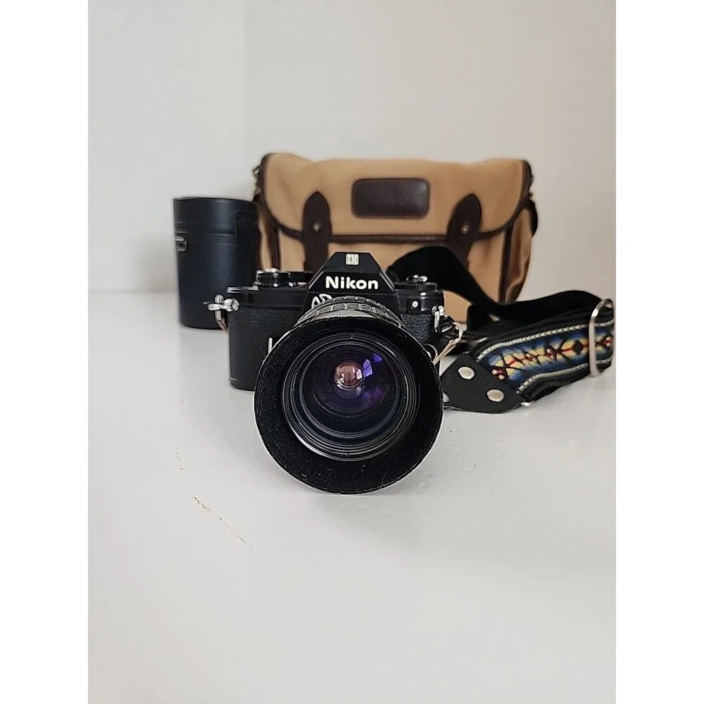 Nikon EM 35mm SLR Film Camera Black Body w/ Extra Lens, Bag & Accessorie