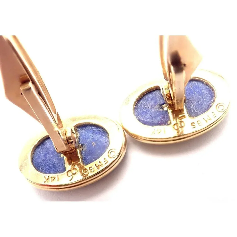 Authentic! Franklin Mint Faberge Imperial Eagle 14k Yellow Gold Lapis Cufflinks