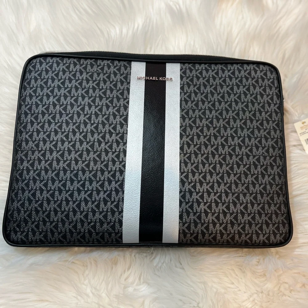 Michael Kors Black and Gray Laptop Bag with Signature MK Logo