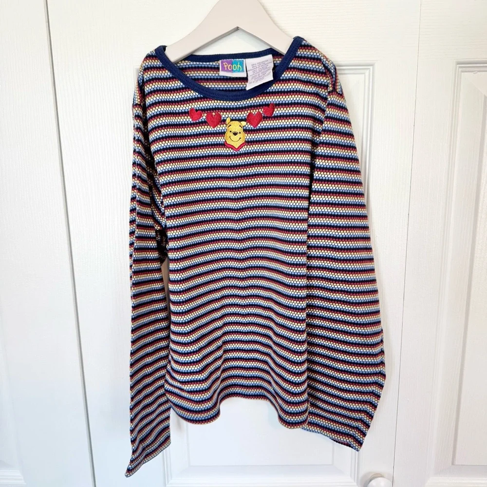 Vintage Disney x POOH Striped Long Sleeve Tee w/embroidery
