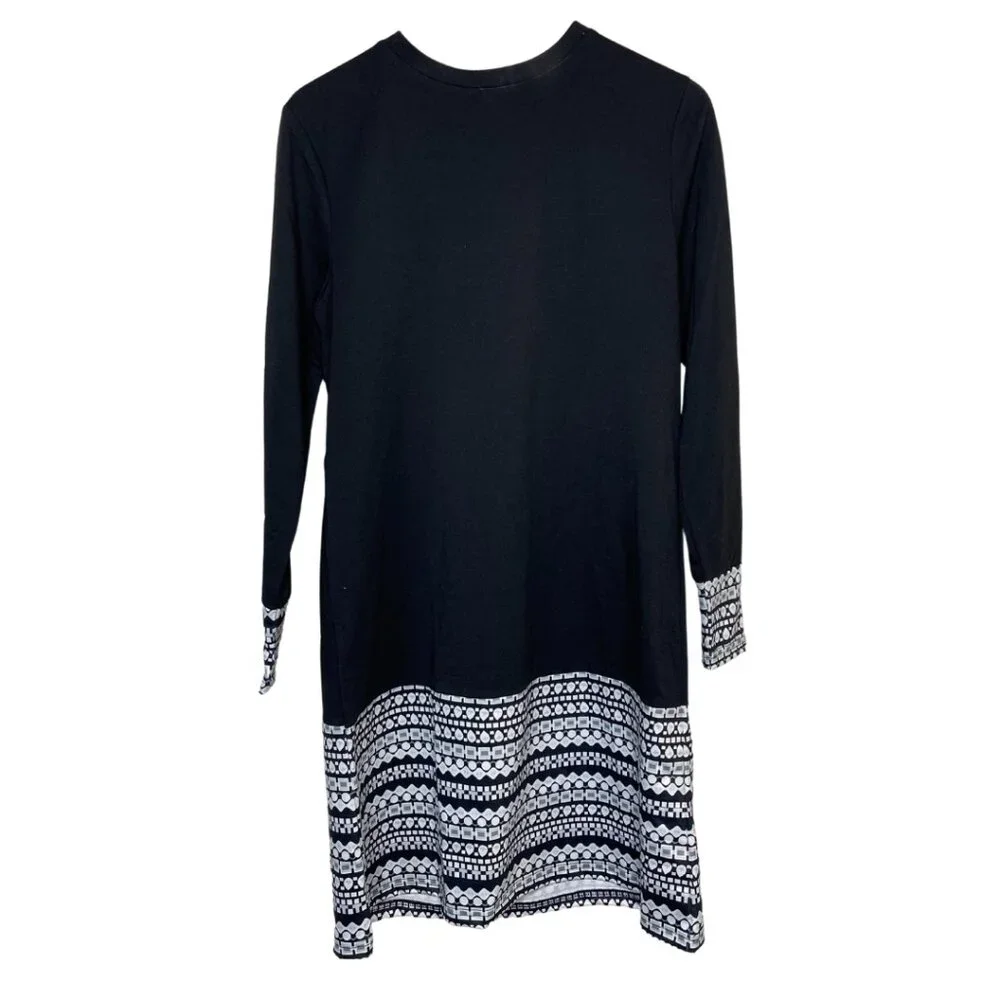 MADE WITH LOVE | NWT Women's Black Dress with White Pattern Trim | Size M