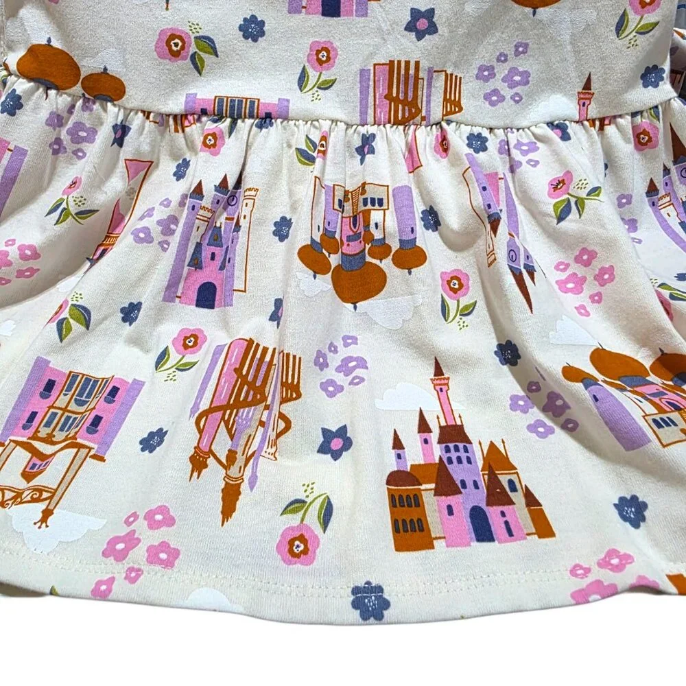 Disney Princess Dress Toddler Girls Castle Print Drop Waist Long Sleeves 2T-4T