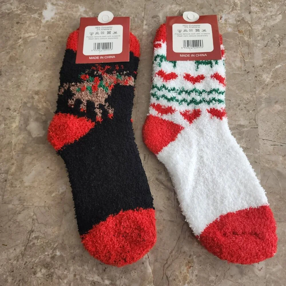 Women's Colorful Christmas Fluffy Socks (2pk)
