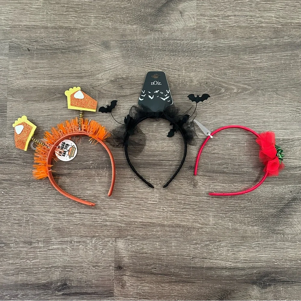 Lot of 3 Girls Headbands Thanksgiving Halloween Christmas NEW Holiday Hairbands