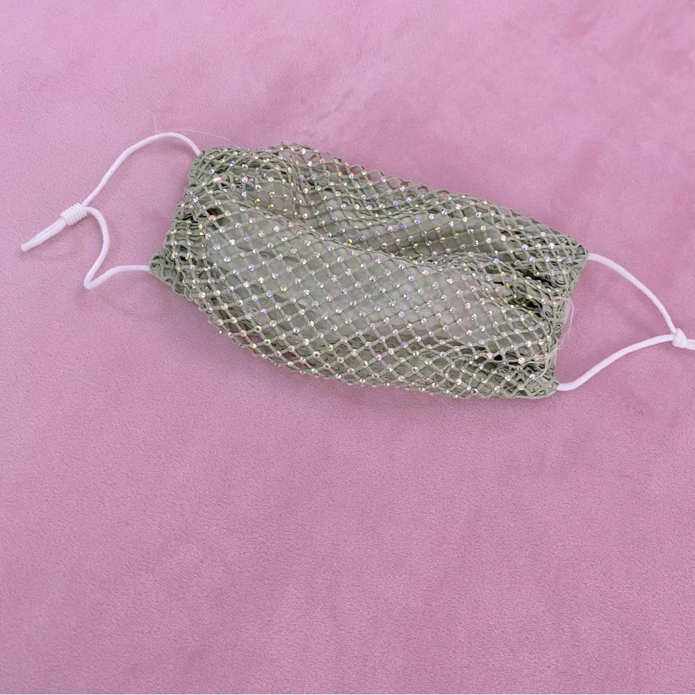 Rhinestone net face mask pastel green nose and mouth protection
