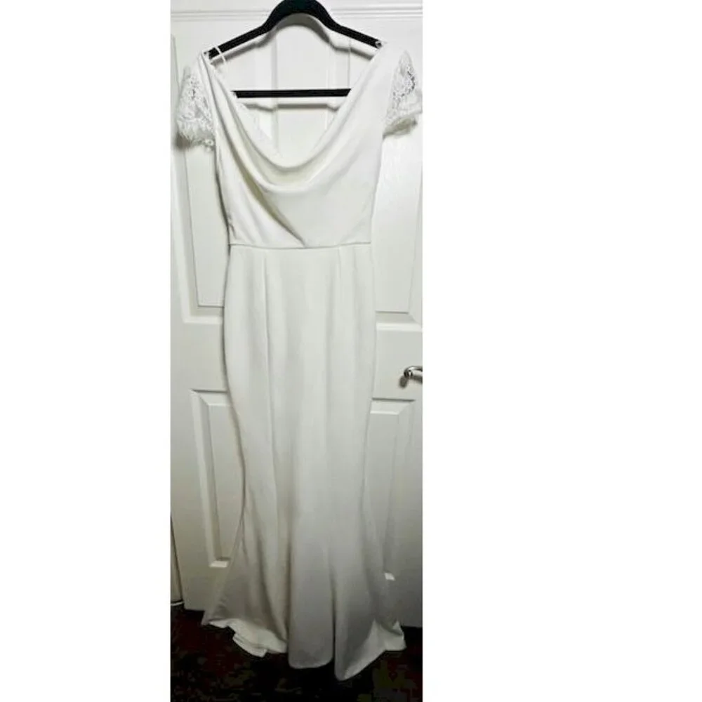 Lulus Forever Beloved White Lace Cap Sleeve Mermaid Maxi Dress Large New NWT
