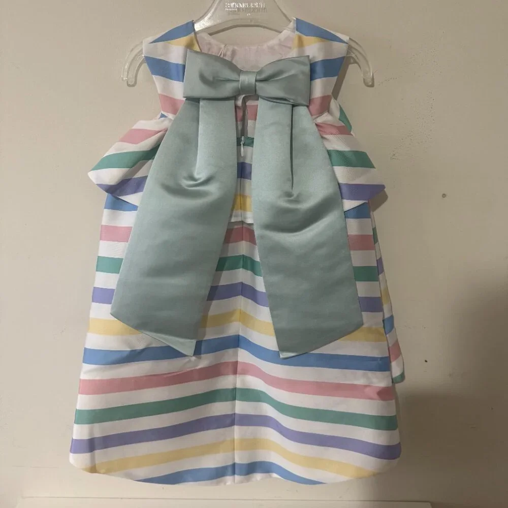 Hucklebones Striped Bow Trapeze Dress - Size 4Y