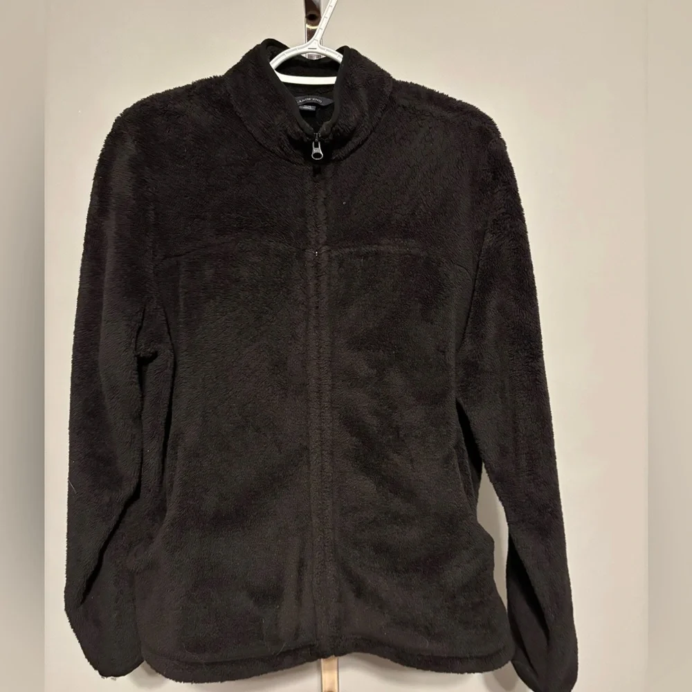 Lands’ End Full Zip Fleece Jacket Black Women’s Size L (14/16) Cozy Layer
