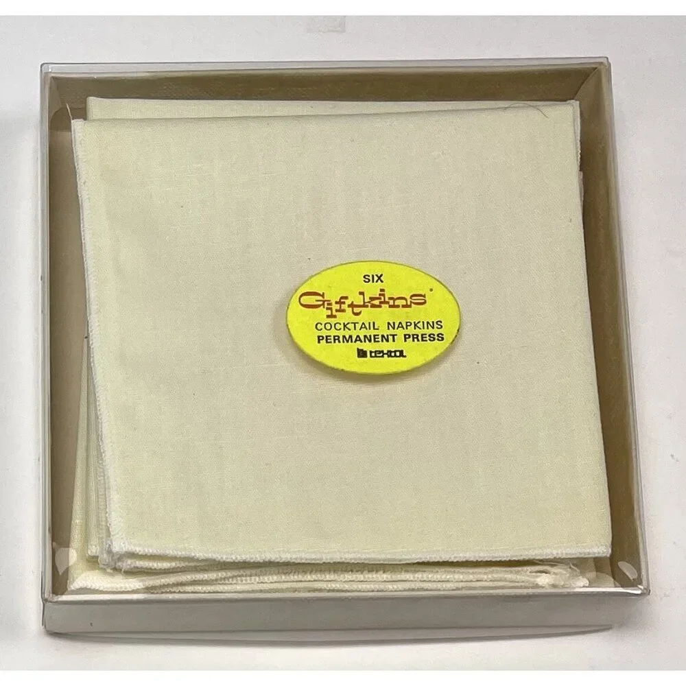 VTG Set 6 GIFTKINS Pale Yellow COCKTAIL NAPKINS Permanent Press NOS NEW Read