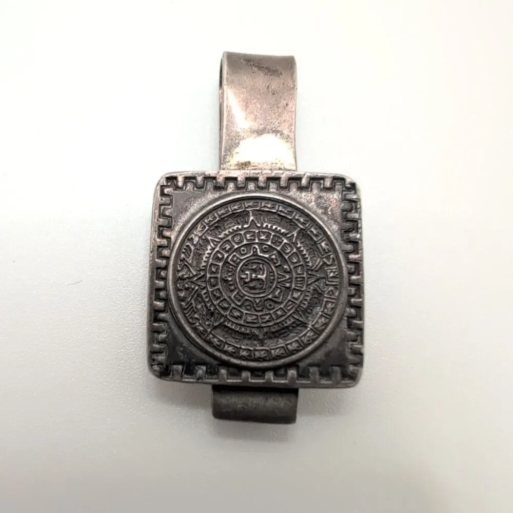 Hecho En Mexico Eagle 1 Sterling Silver 925 Aztec Mayan Sun Calendar Tie Clip