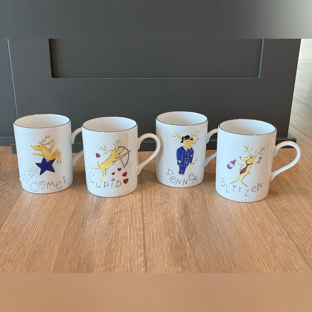 Pottery Barn Set of Reindeer Themed Mugs