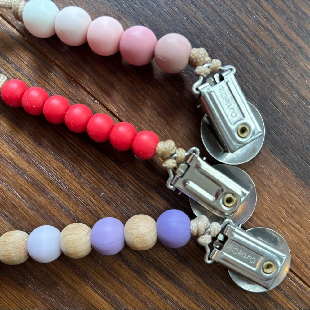 Vibrant Beaded Pacifier Clips Set of 3