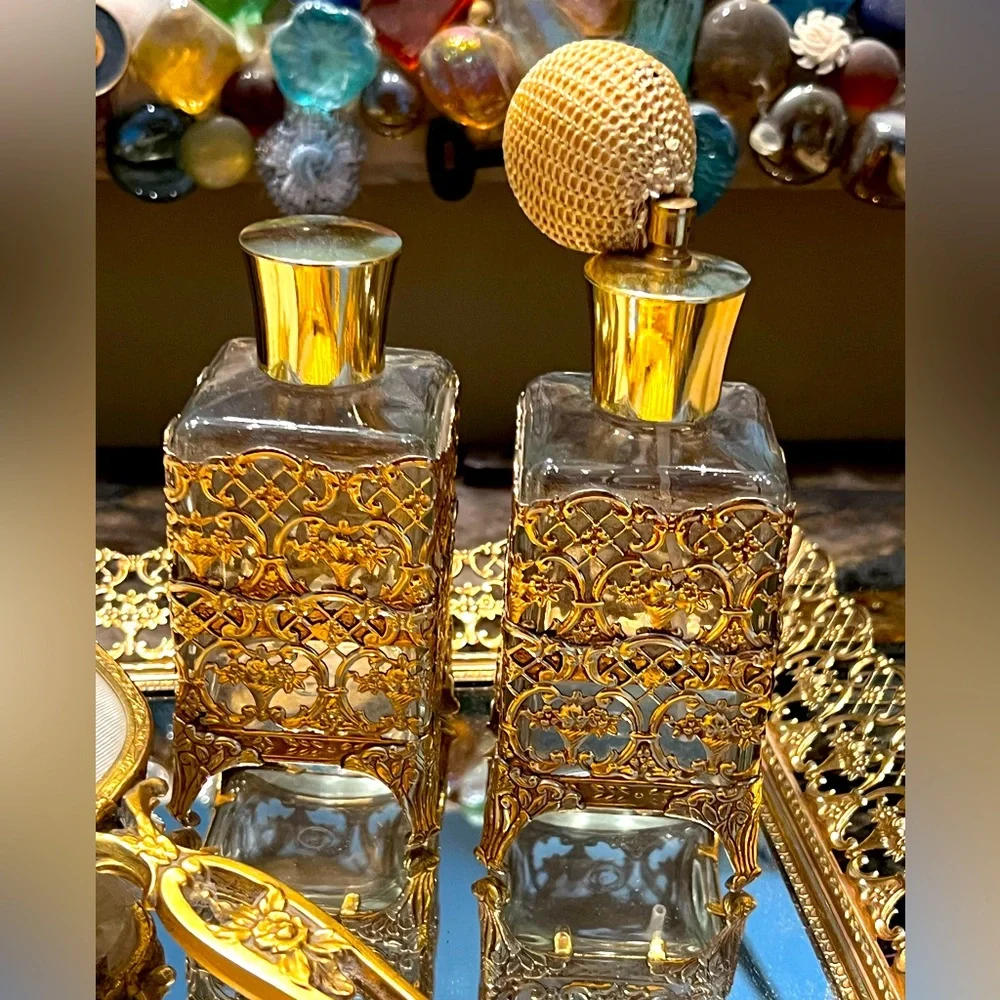 Vintage 7 Piece 24K 👸🏼 Gold Plated Vanity Set BROADWAY MUSICAL PROP!
