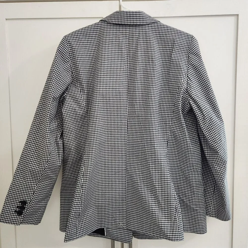 Talbots Gingham Blazer Jacket Petite Womens 14 Black White Office Suit Academia
