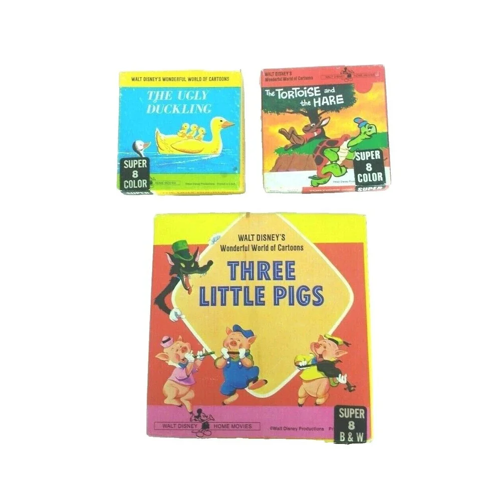 Walt Disney 8MM Film Lot-Ugly Duckling-The Tortoise & The Hare-Three Little Pigs
