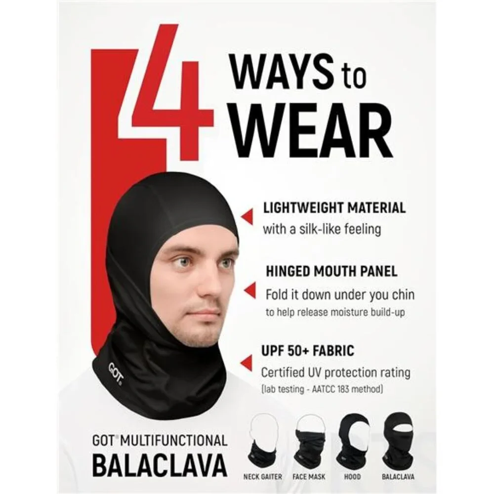 UPF 50+ Balaclava Face Mask - Sun Protection Hood Balaclava for Men