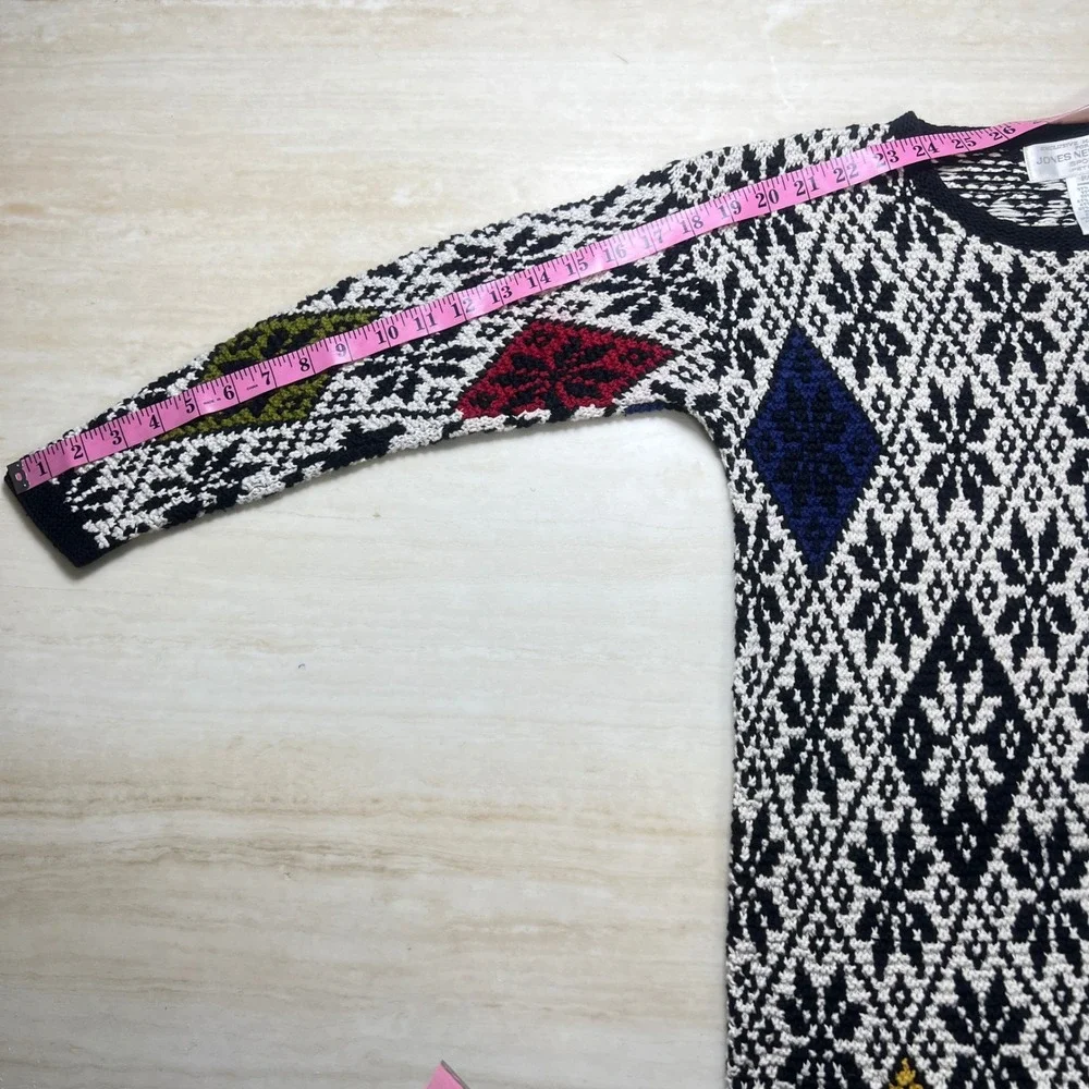 Jones New York Sport Petite Hand Knit Sweater Colorful Diamond Pattern Small