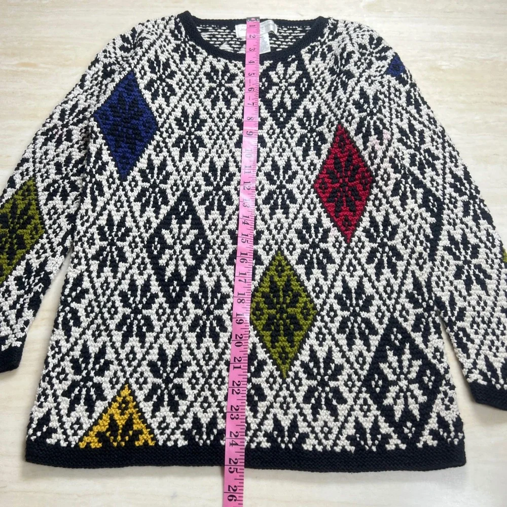 Jones New York Sport Petite Hand Knit Sweater Colorful Diamond Pattern Small