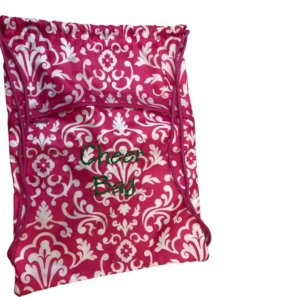 Thirty One Pink White Embroidered Cheer Drawstring‎ bag