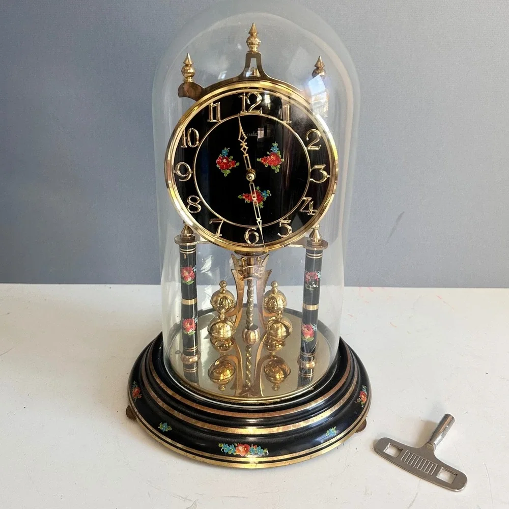VTG Kieninger & Obergfell Anniversary 400 Day Clock Dome Floral Black Germany