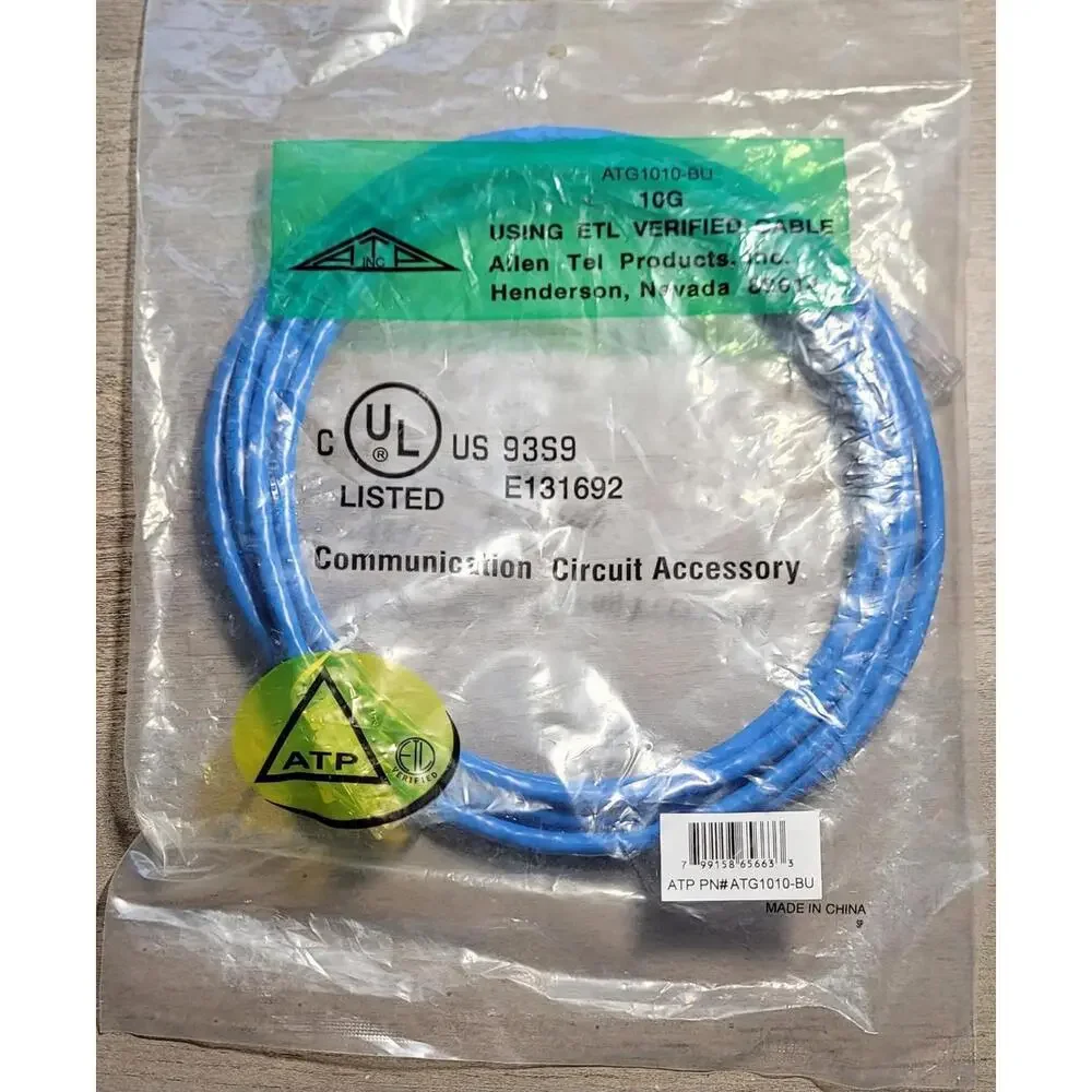 Allen Tel Cat 6A 10Gb Patch Cable, 10 ft., Blue NEW