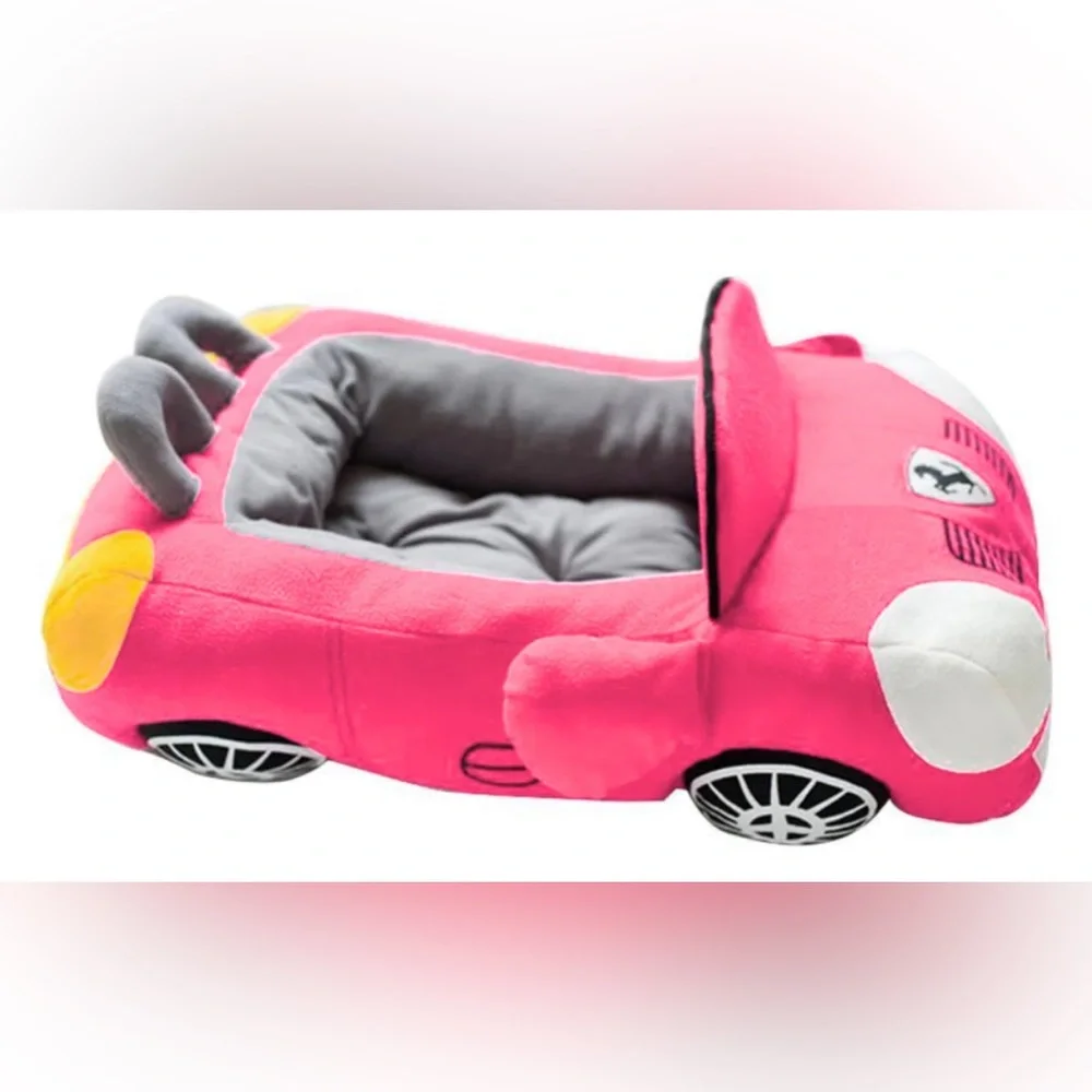 Dog bed Pink Convertible car shaped Fluffy Thick Soft New Ferrari soft plush