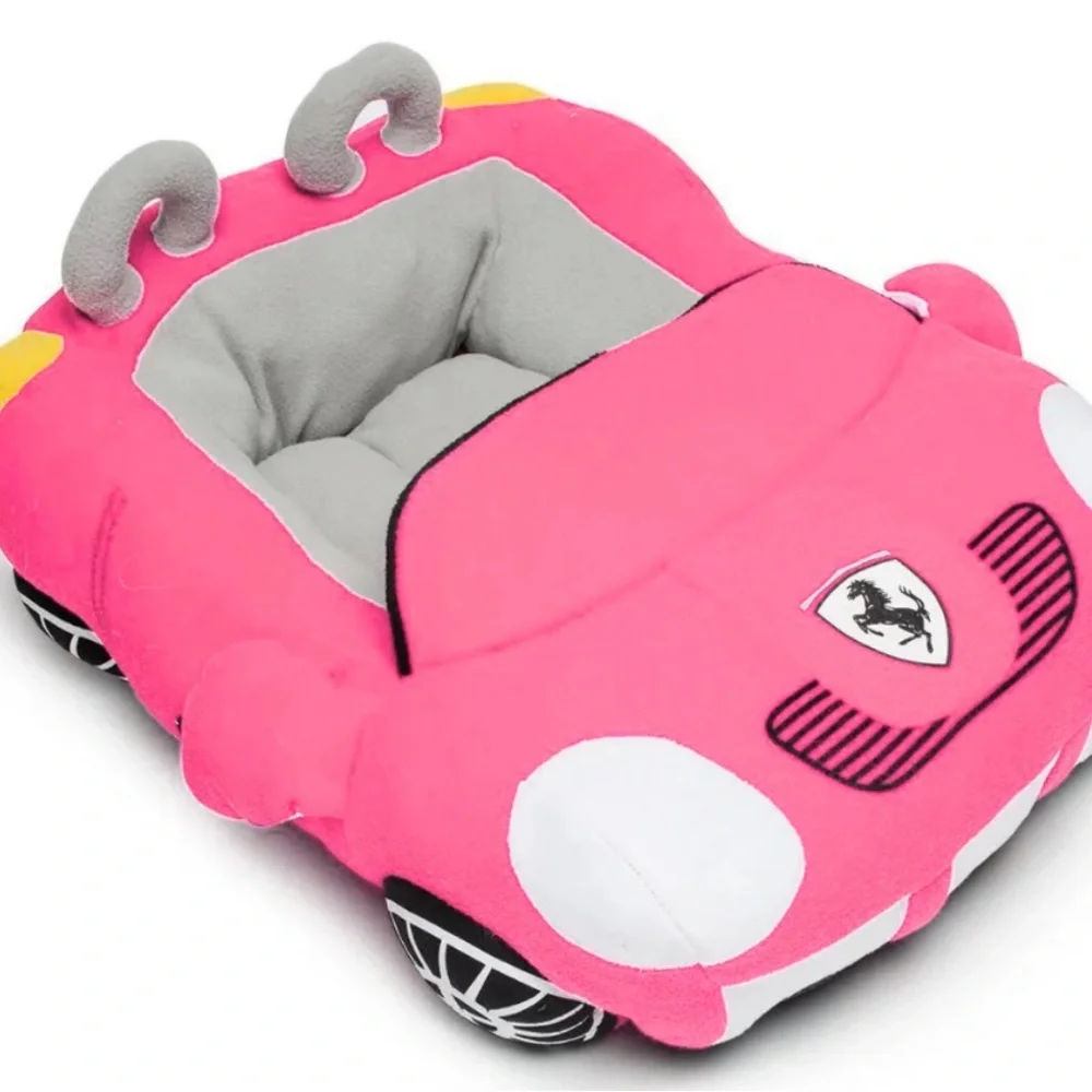 Dog bed Pink Convertible car shaped Fluffy Thick Soft New Ferrari soft plush