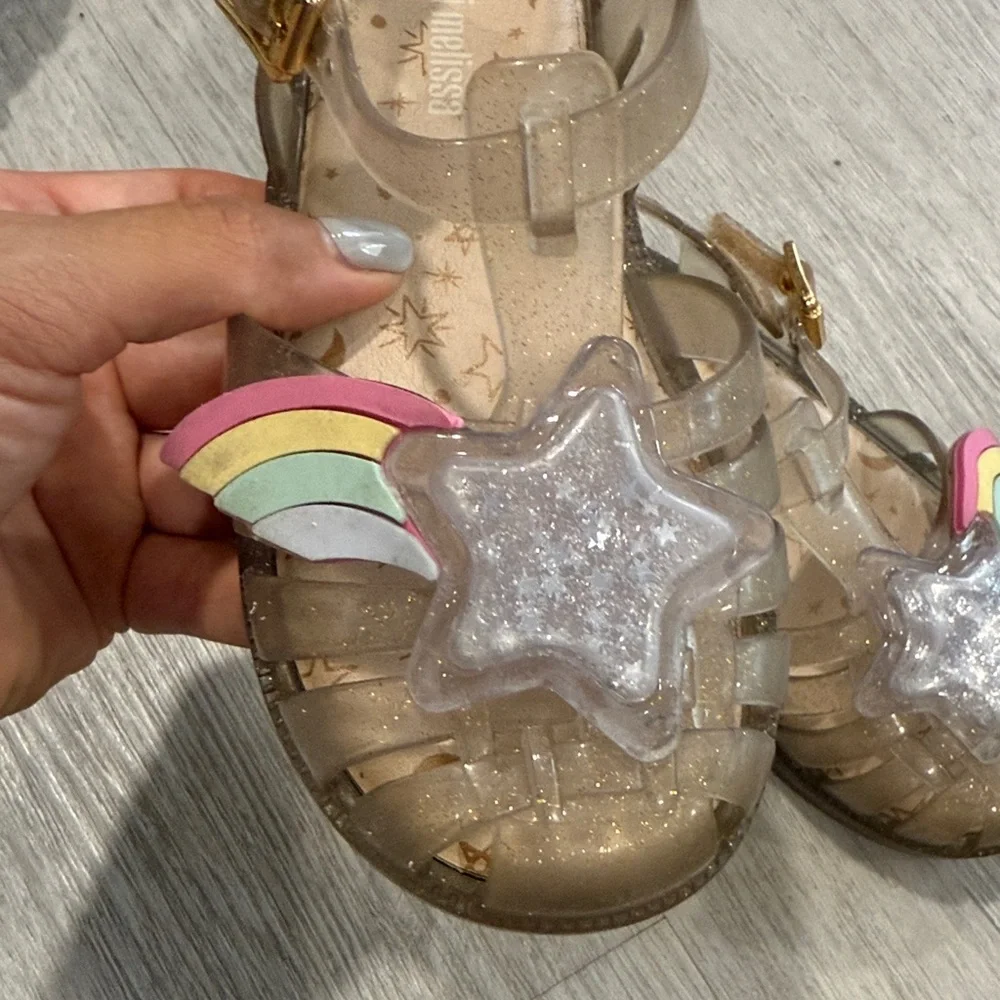 Mini Melissa Kids' Shooting Star Rainbow glitter sandals